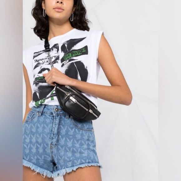 John Richmond x Playboy | Printed Fray High Rise Denim Shorts NWT - Picture 6 of 12